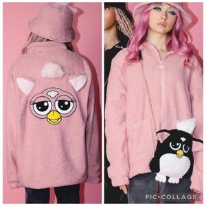 Cakeworthy x Furby 3D Pink Sherpa Teddy Fleece Jacket Y2K Size 2XL NWOT